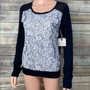 Hinge Black & White Paisley Sweater NWT